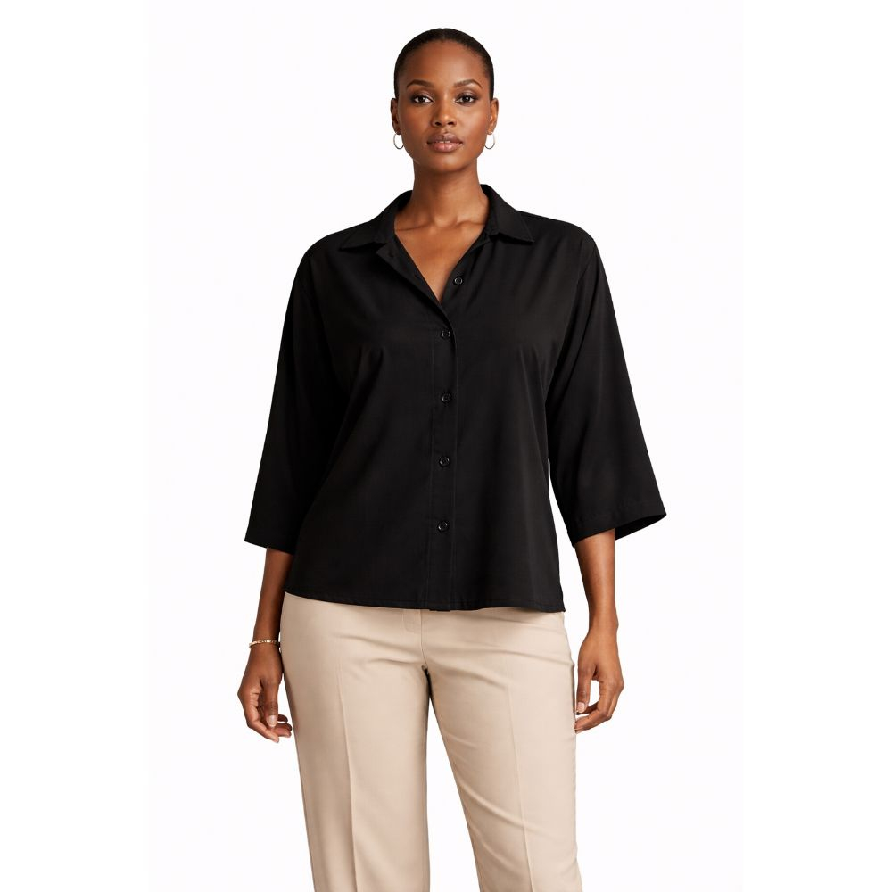 Black ButtonUp Short Sleeve Blouse with Collar